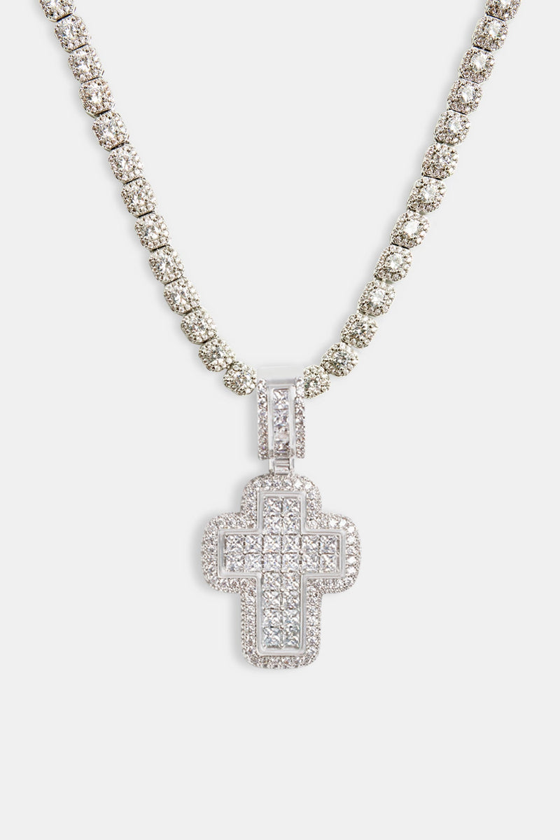 Large 70mm Iced CZ Baguette Cross Pendant