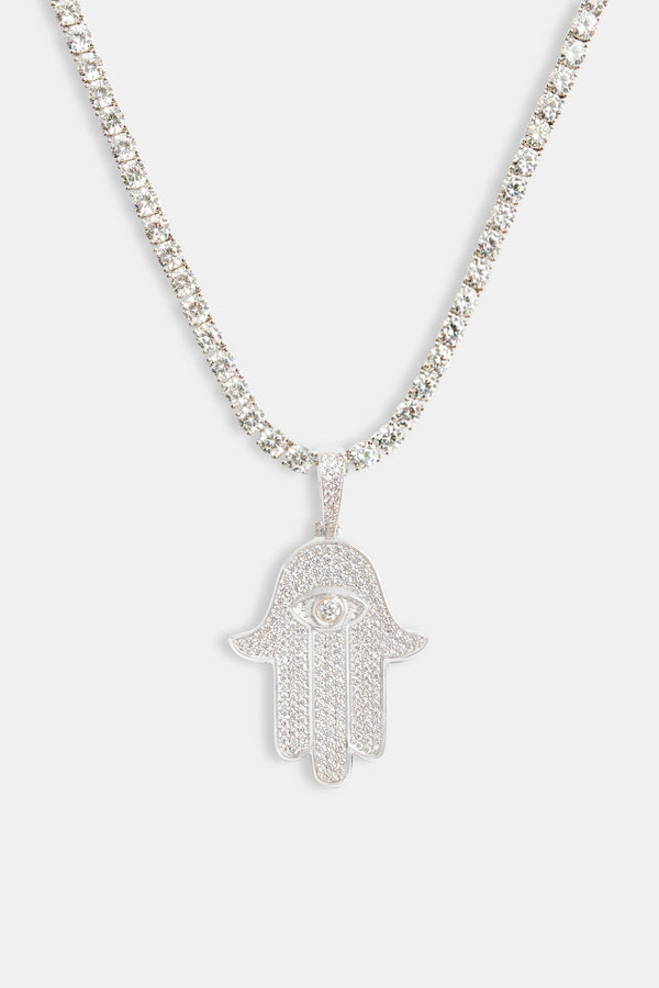 36mm Iced CZ Hamsa Hand Pendant