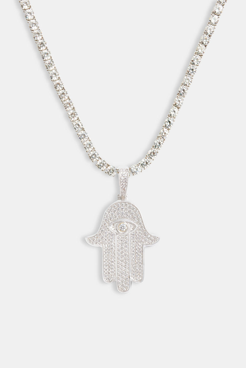 36mm Iced CZ Hamsa Hand Pendant