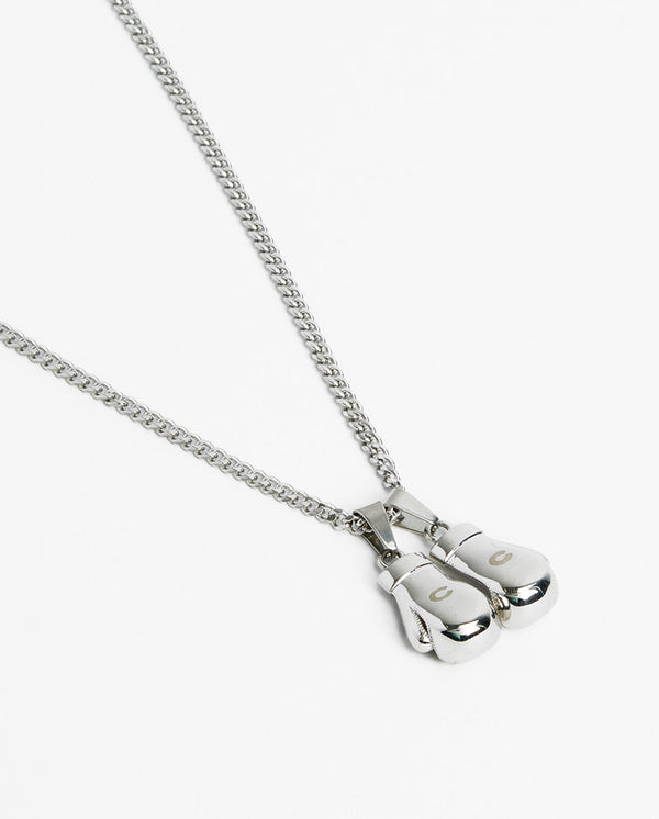 3mm Boxing Glove Cuban Chain Necklace - White Gold