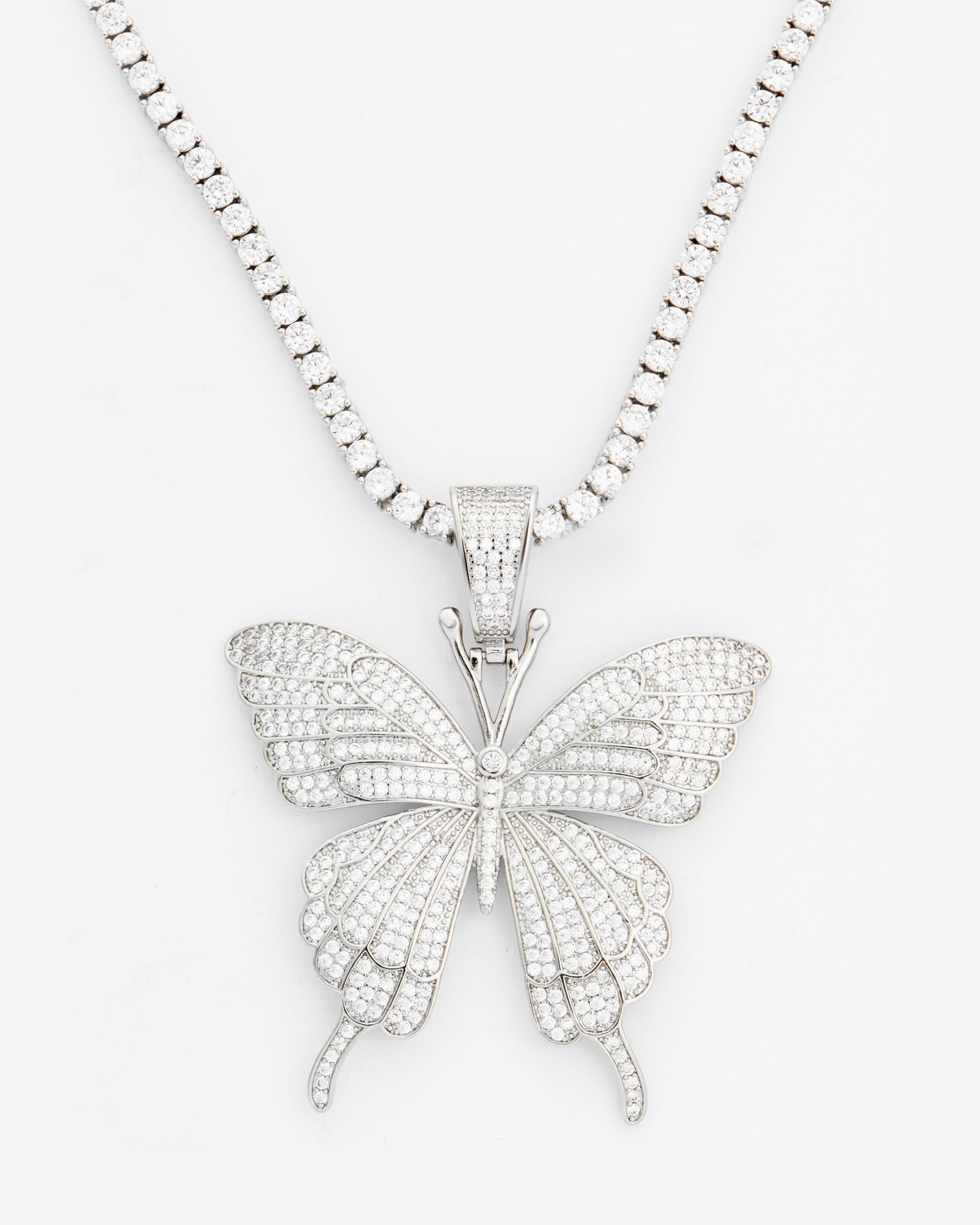Iced Butterfly & 3mm Tennis Chain Necklace