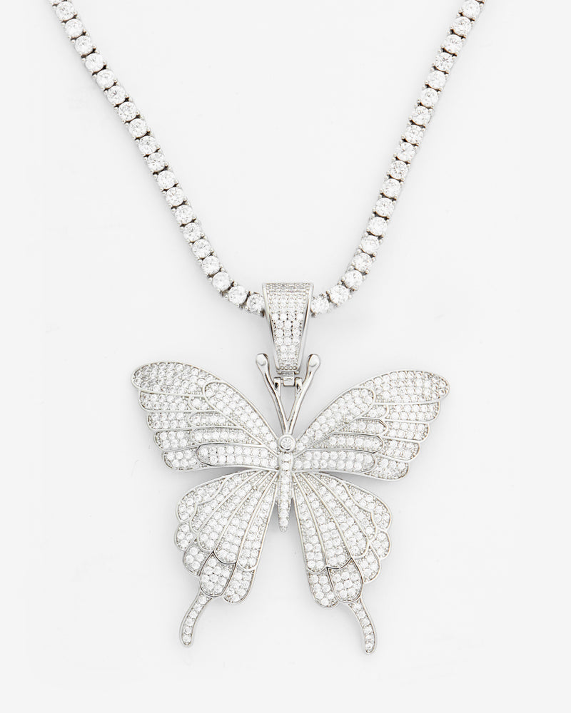 Iced Butterfly & 3mm Tennis Chain Necklace