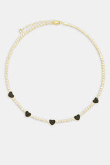 3mm Gold Plated Iced CZ Black Enamel Heart Tennis Chain