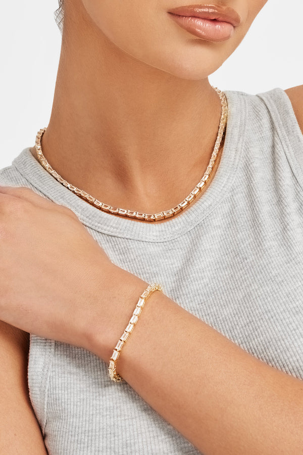 3mm Rectangular Tennis Chain + Bracelet Bundle - Gold