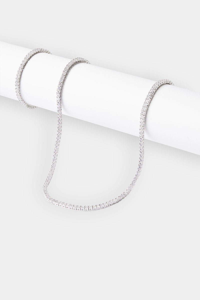 Womens 3mm Tennis Chain & Bracelet - White