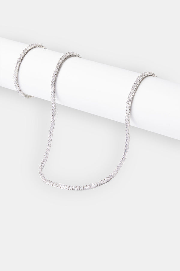 Womens 3mm Tennis Chain & Bracelet - White