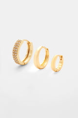 3 Pack Huggie Hoop Earrings - Gold