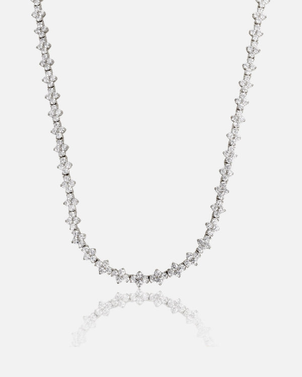 3mm Flower Tennis Necklace - White Gold - Cernucci