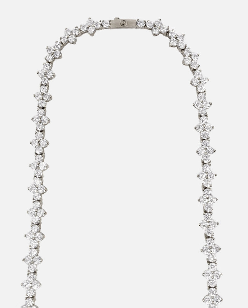 3mm Flower Tennis Necklace - White Gold - Cernucci