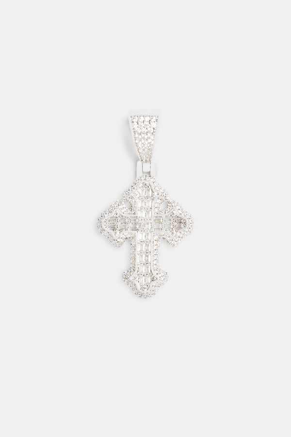 40mm Micro Iced CZ Vintage Cross Baguette Pendant