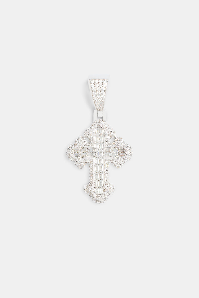 40mm Micro Iced CZ Vintage Cross Baguette Pendant