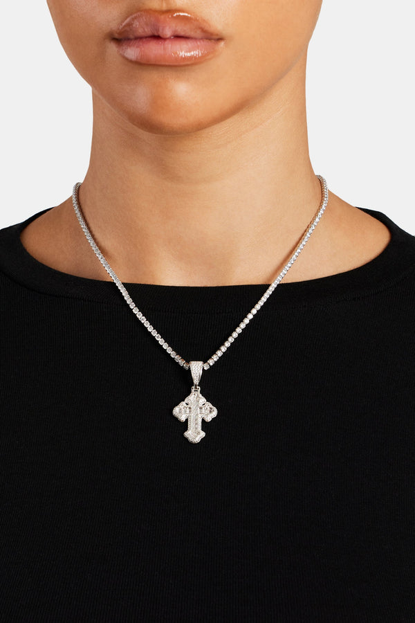 40mm Micro Iced CZ Vintage Cross Baguette Pendant