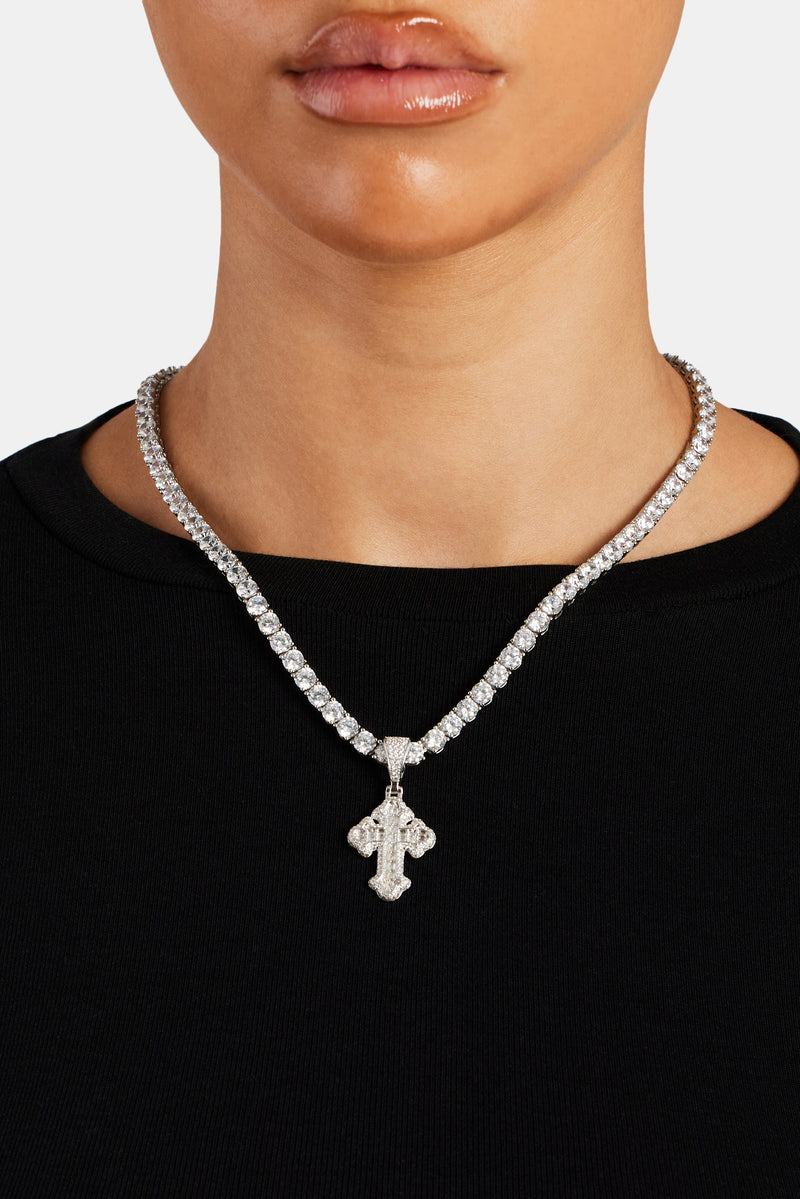 40mm Micro Iced CZ Vintage Cross Baguette Pendant