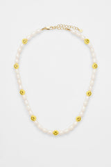 Freshwater Pearl and Yellow Face Motif Necklace