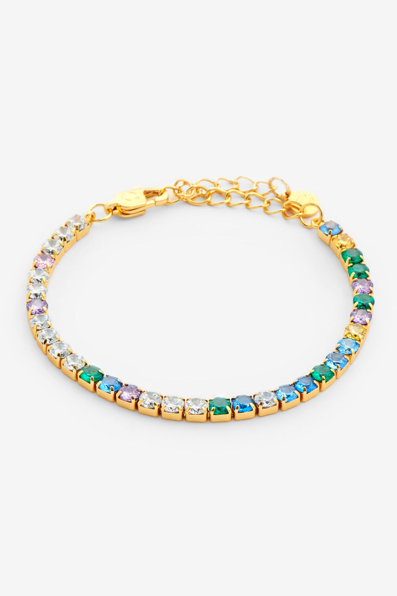 4mm Iced Multi Colour Tennis Bracelet - Gold