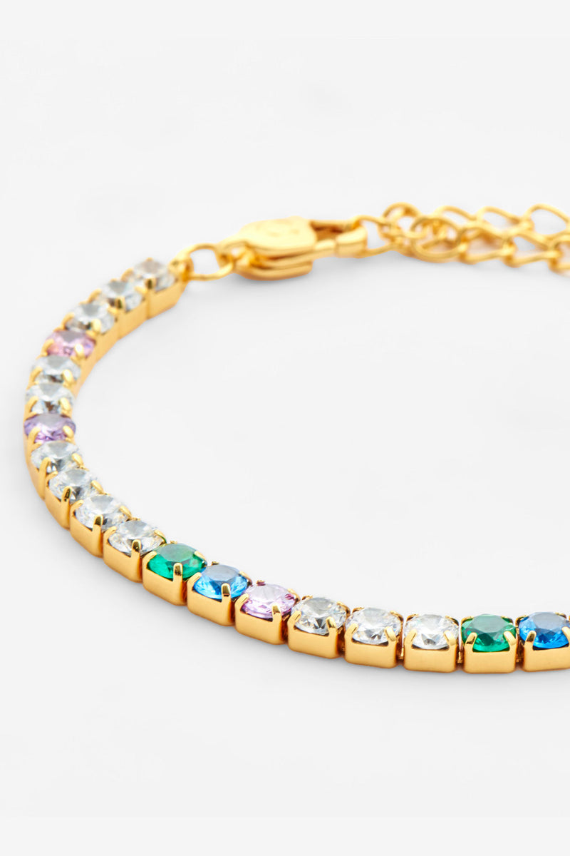 4mm Iced Multi Colour Tennis Bracelet - Gold