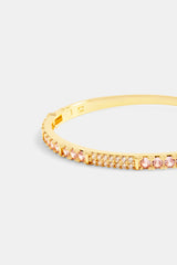 4mm Gold Plated Iced Pink & Clear CZ Colourblock Bangle