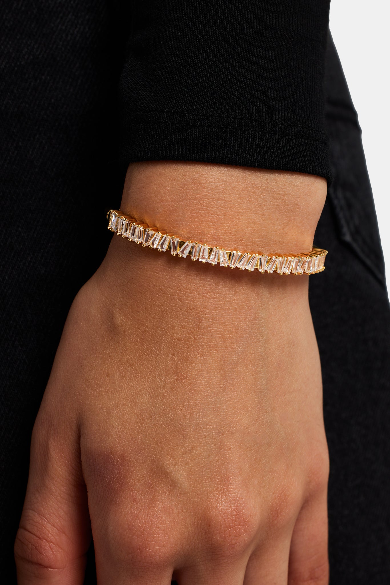 Triangular Bow Bangle Gold Plated 4mm Triangle CZ Bangle | Womens Bracelets | Shop Bangles at ...