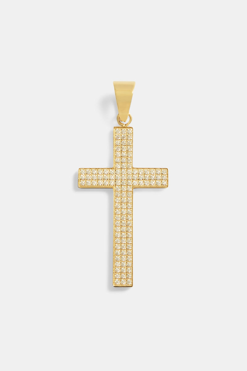 50mm Iced CZ Large Gold Plated Cross Pendant