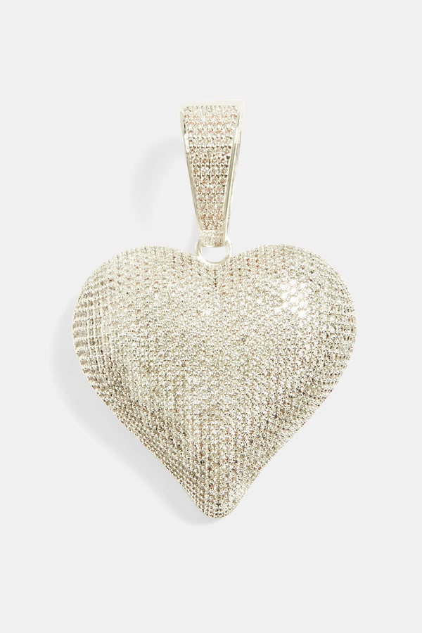Large 50mm Iced CZ Pave Heart Pendant