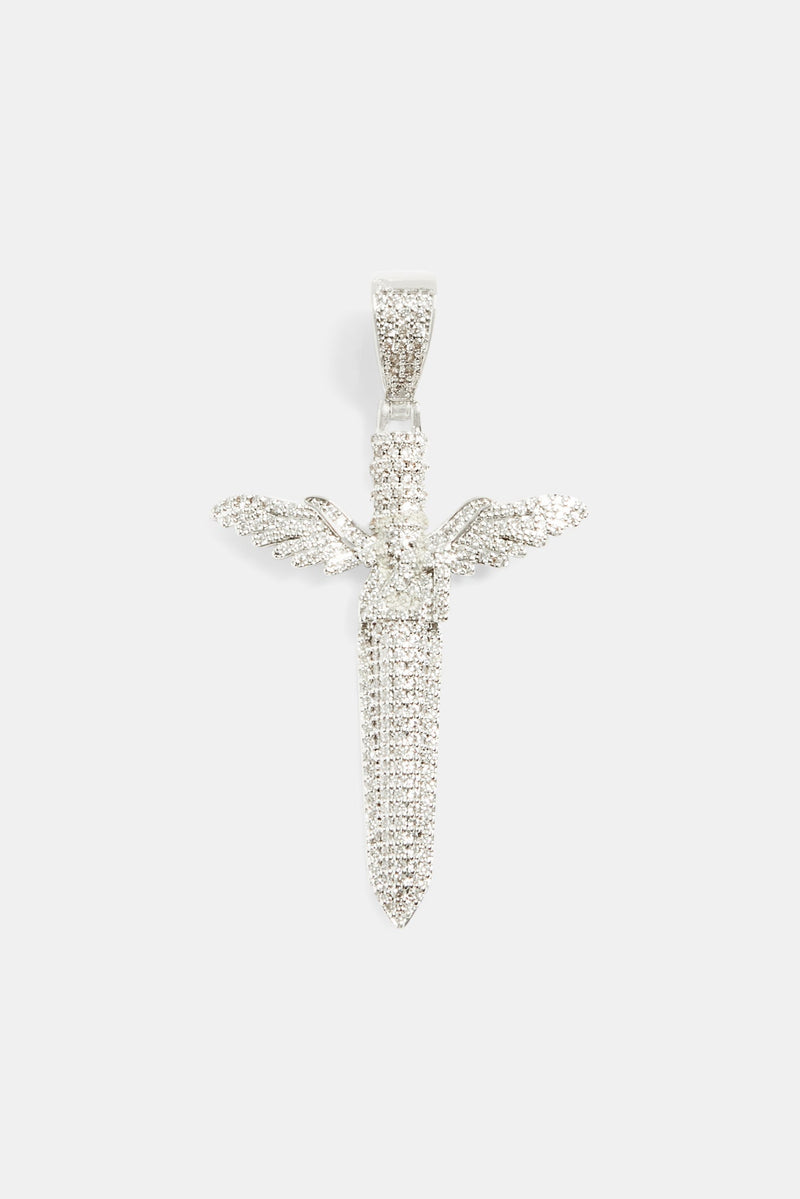 Large 50mm Iced CZ Pave Sword Pendant