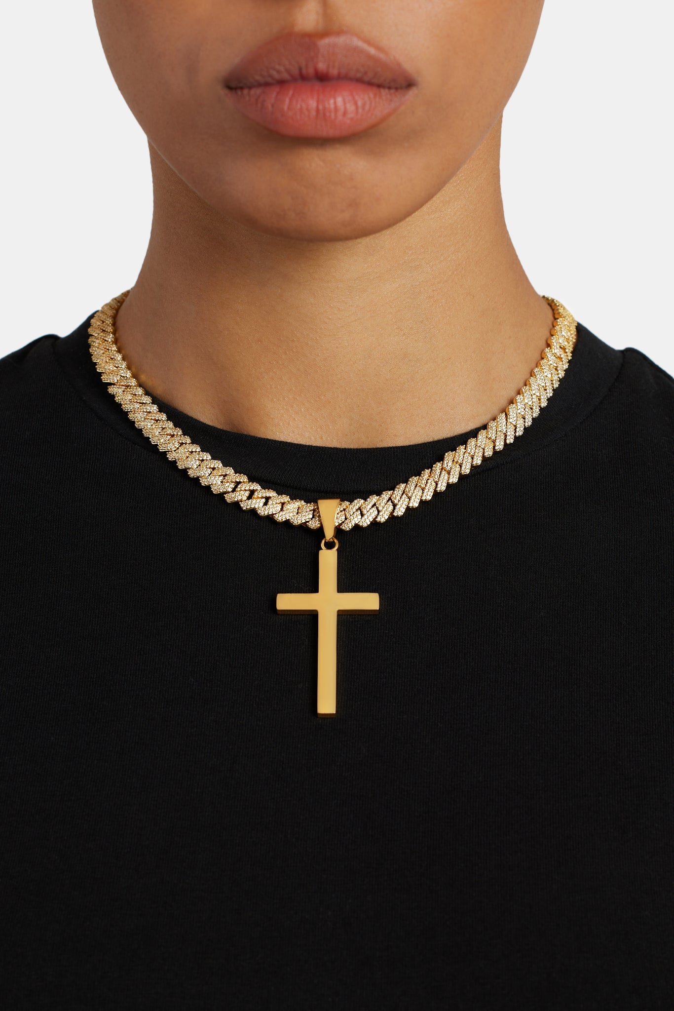 50mm Large Gold Plated Polished Cross Pendant – Cernucci US