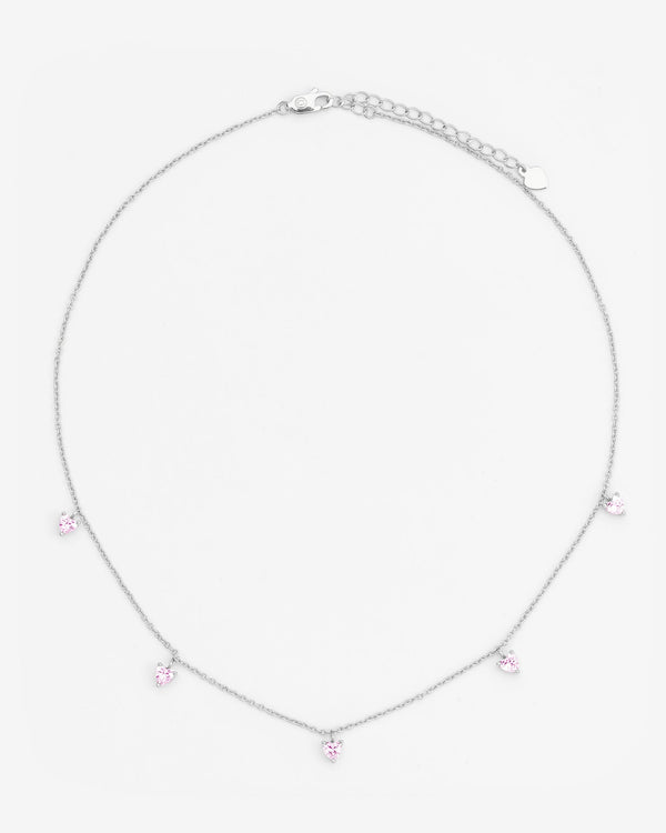 5 Heart Pink Stones Necklace