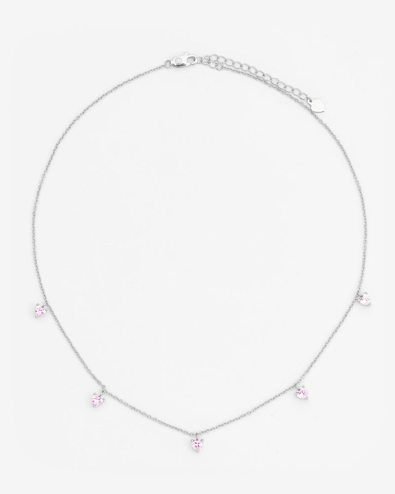 5 Heart Pink Stones Necklace