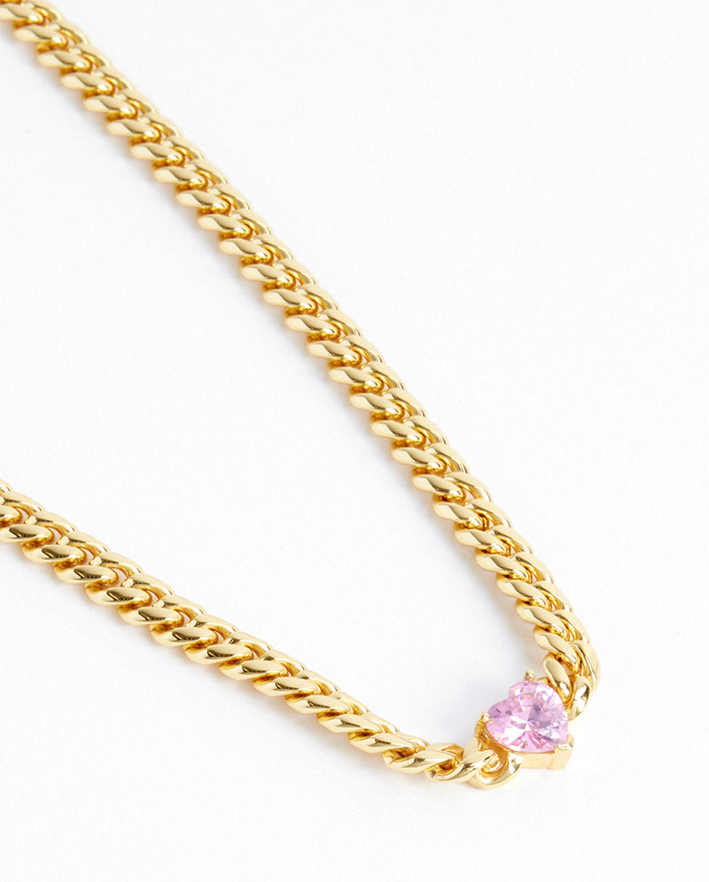 5mm Cuban Chain With Heart Stone - Gold