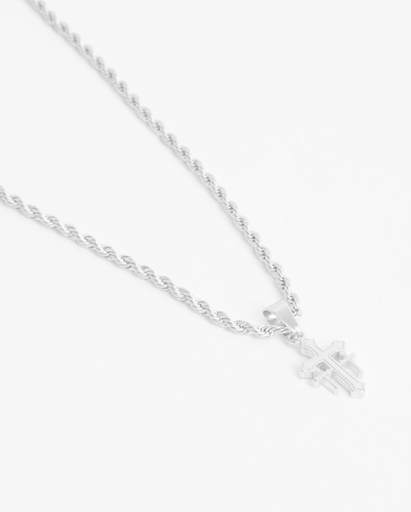 5mm Cross Necklace - White Gold