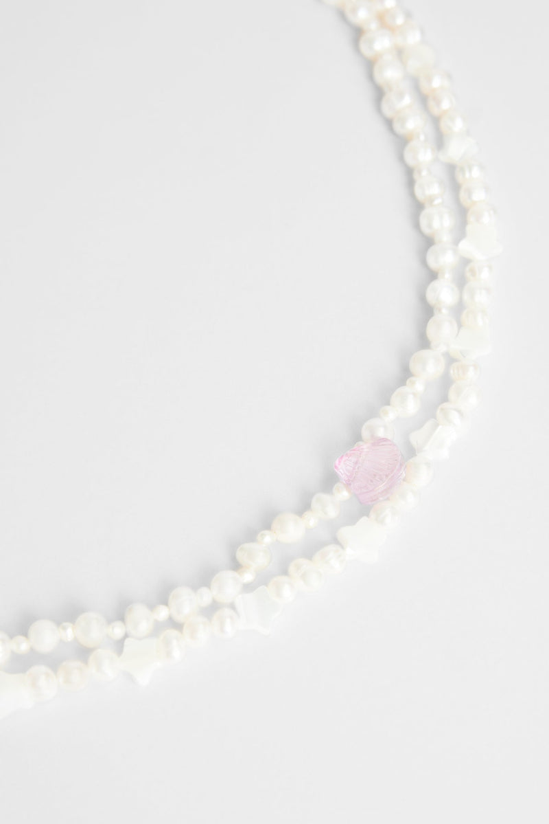 5mm Double Layer Star & Shell Charm Freshwater Pearl Necklace