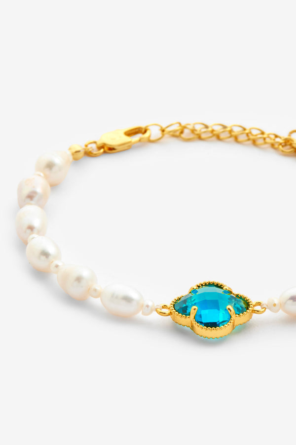 5mm Freshwater Pearl Blue Motif Bracelet