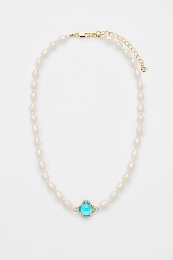 5mm Freshwater Pearl Blue Motif Necklace