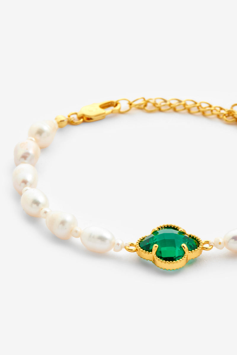 5mm Freshwater Pearl Green Motif Bracelet