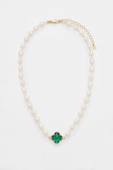 5mm Freshwater Pearl Green Motif Necklace