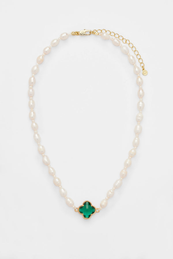 5mm Freshwater Pearl Green Motif Necklace