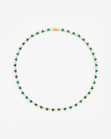 5mm White & Green Heart Tennis Link Chain - Gold