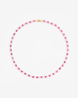 5mm White & Pink Heart Tennis Link Chain - Gold