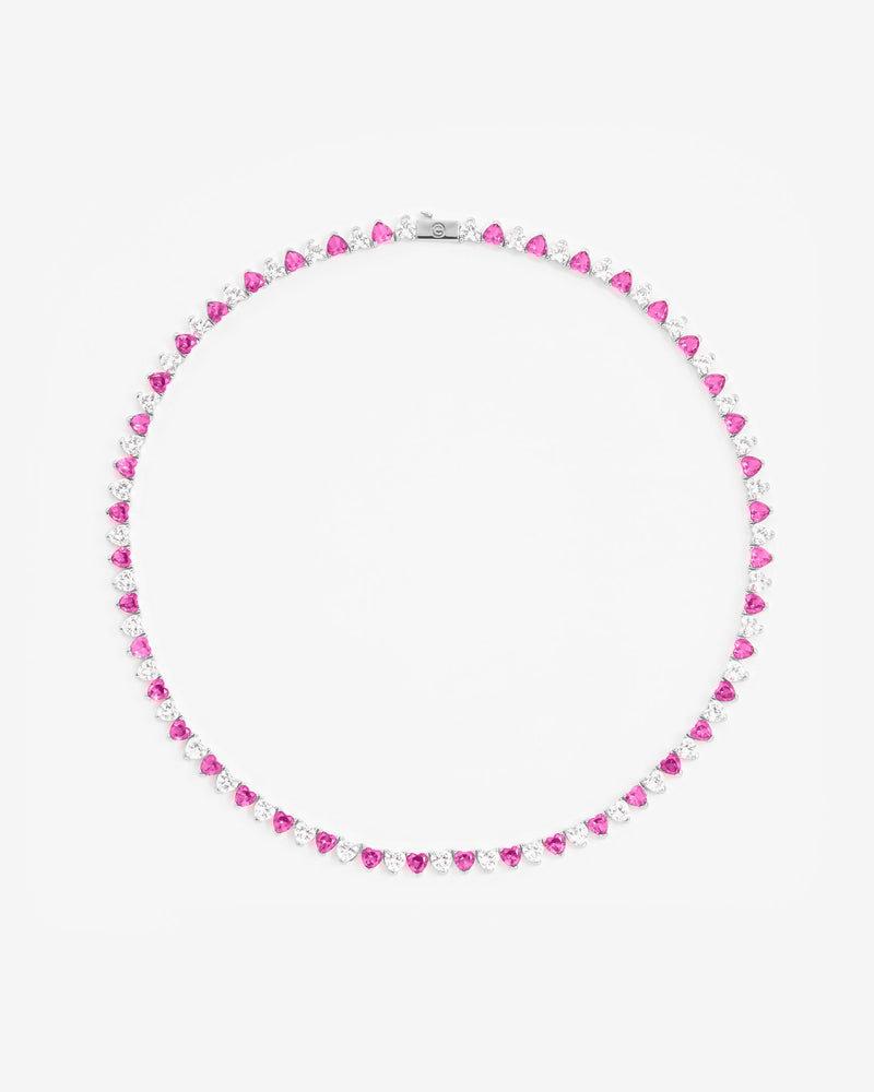 5mm White & Pink Heart Tennis Link Chain