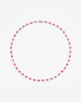 5mm White & Pink Heart Tennis Link Chain - White Gold
