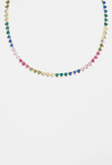 5mm Iced Multi Colour Heart Tennis Necklace - Gold