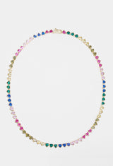 5mm Iced Multi Colour Heart Tennis Necklace - Gold