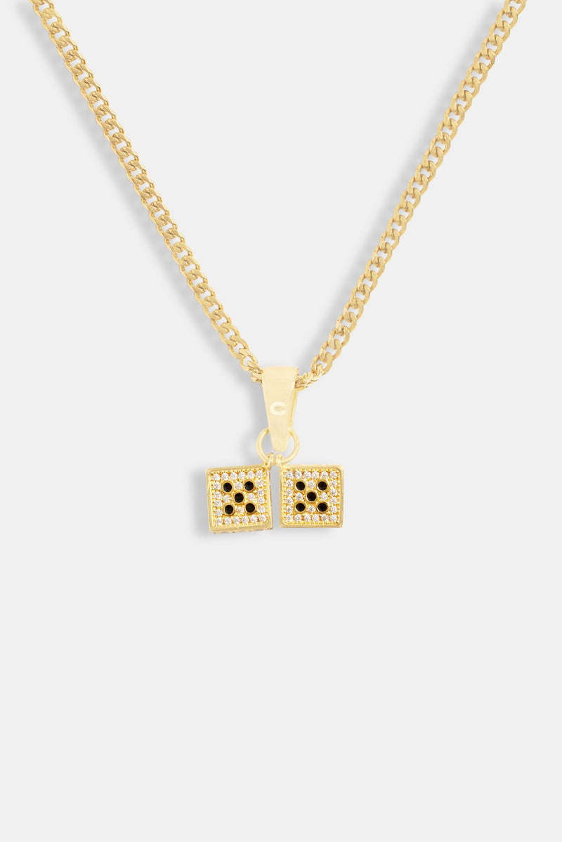 Gold Plated 9mm Iced CZ Pair of Dice Micro Cuban Necklace