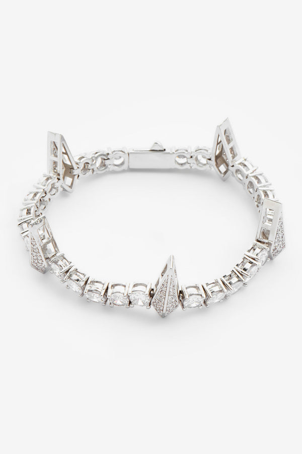 5mm Iced Pave Spike Tennis Bracelet - White Gold