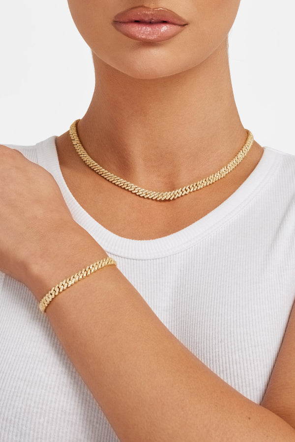 5mm Iced Prong Chain + Bracelet Bundle - Gold