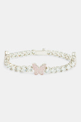 5mm Iced Pink Cz Tennis Butterfly Bracelet