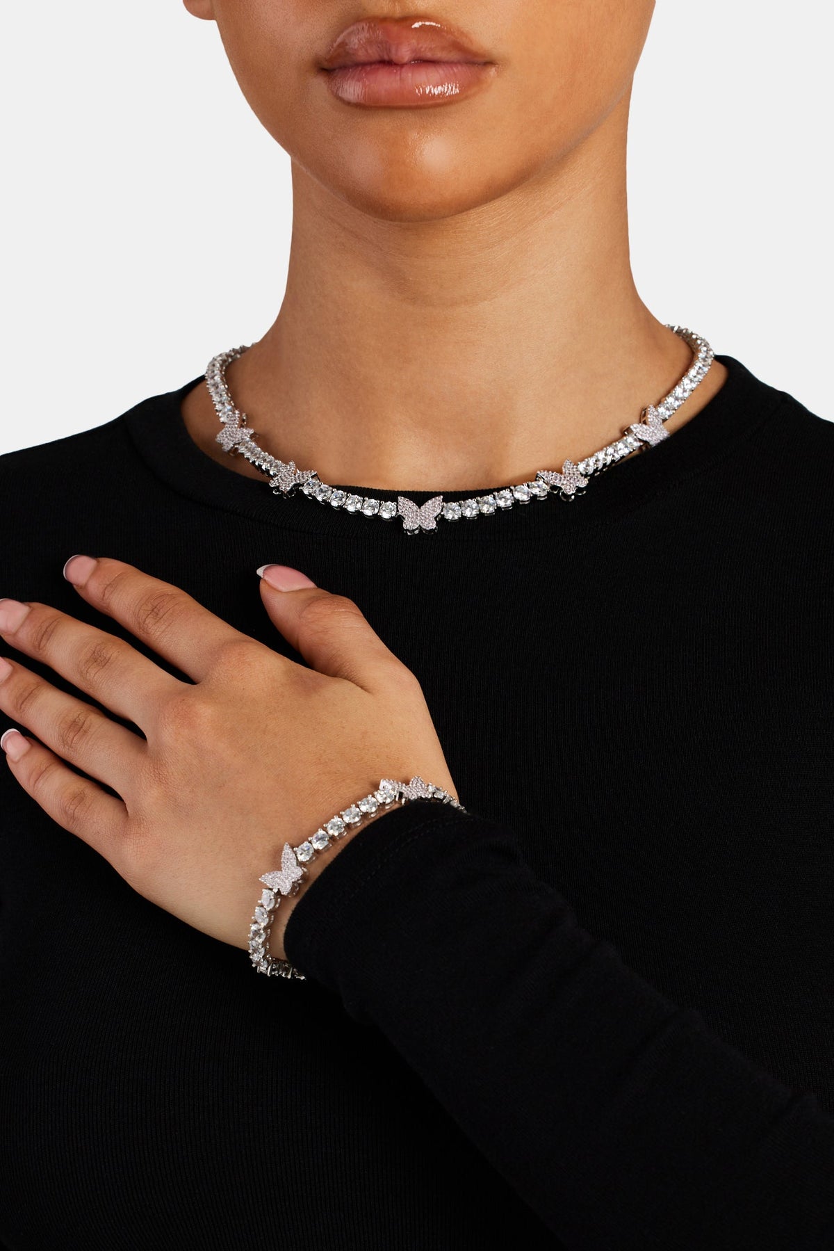 5mm Iced Pink Cz Butterfly Tennis Necklace | Womens Chains | Shop 
