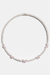 5mm Iced Pink Cz Butterfly Tennis Necklace