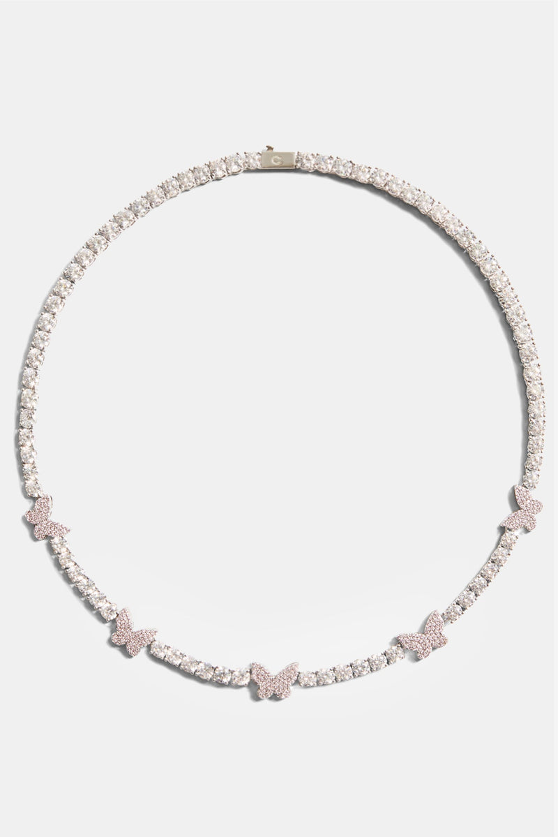 5mm Iced Pink Cz Butterfly Tennis Necklace