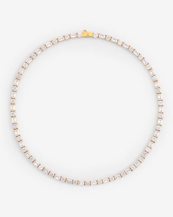 5mm Round & Rectangular Tennis Chain - Gold